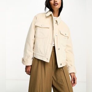 ASOS Design Cord Jacket with Pocket Detail in oat
